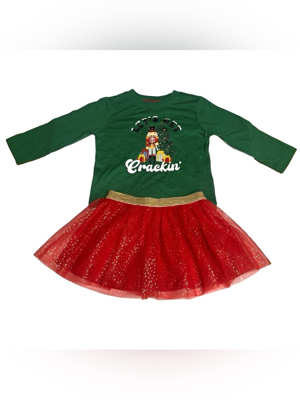 Holiday Time Girls 18M Christmas 2pc Skirt Set Long Sleeve Top Tulle Glitter NEW